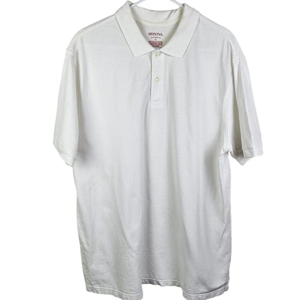 Merona Polo Shirt White Textured Fabric Short Sleeve 100% Cotton Size‎ X Large